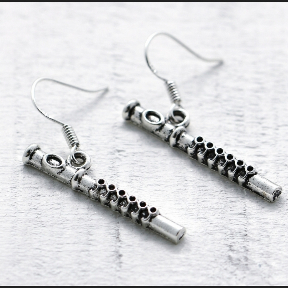 Sterling silver flute earrings for band students flute jewelry for women